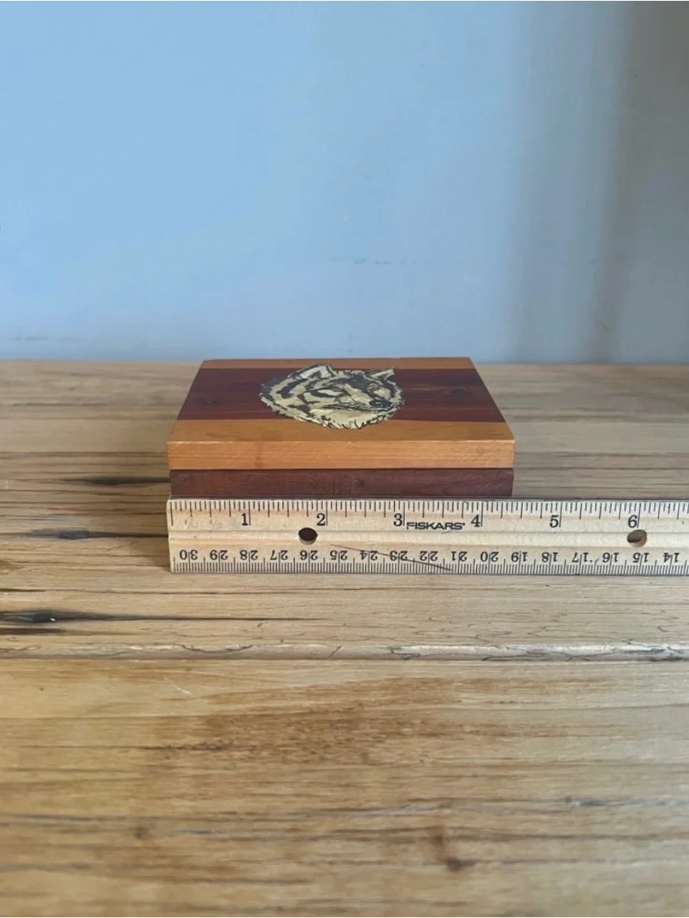 Wooden Wolf Accent Box in Natural and Brown